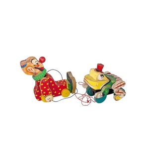 VTG Fisher Price Buddy Bullfrog Plaid #728 1959-60 Squeaky Clown #6598 Wood Toy
